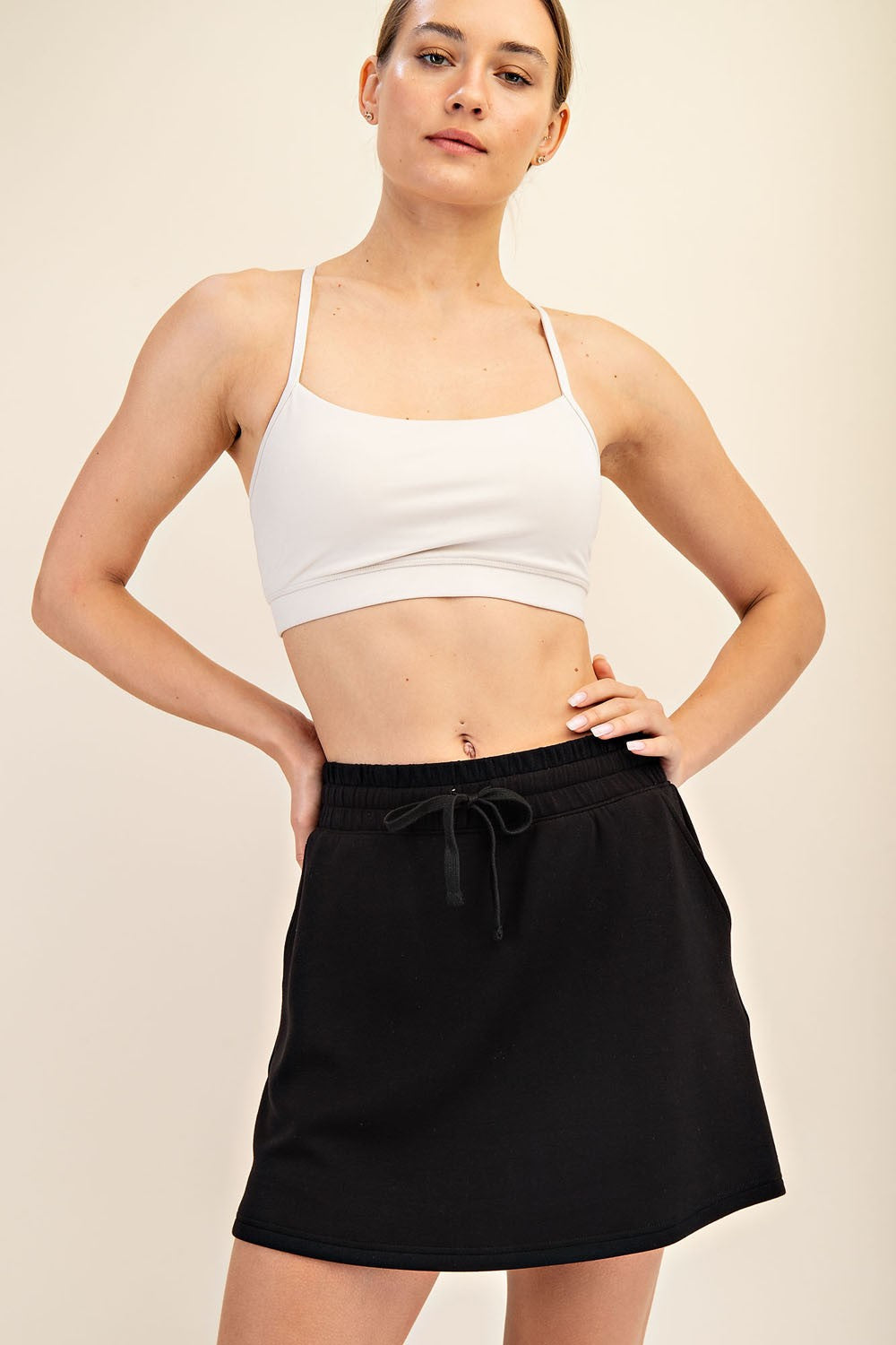 Black Drawstring Maternity Mini Skort