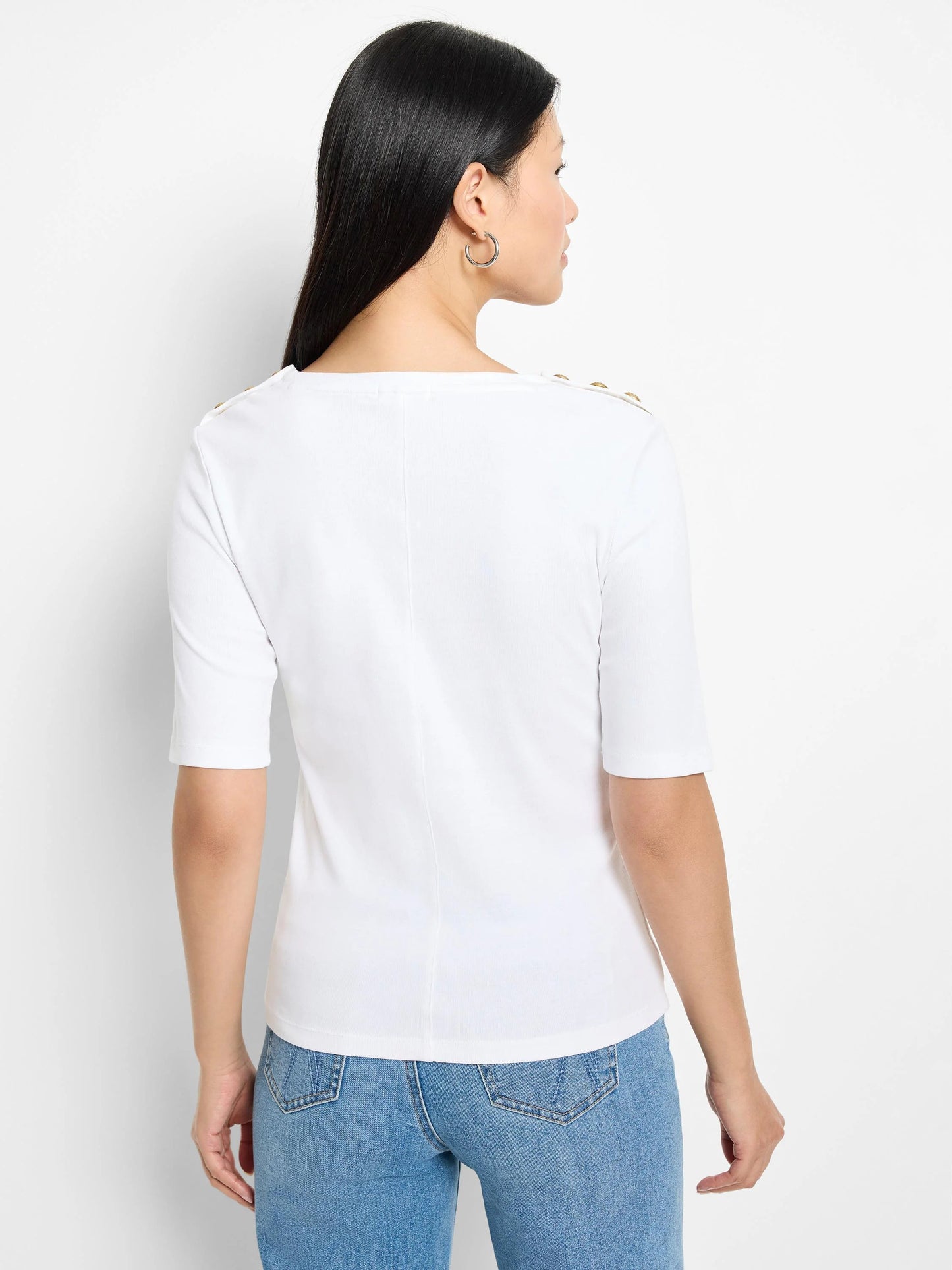 NZT Elbow Sleeve Button Shoulder Top