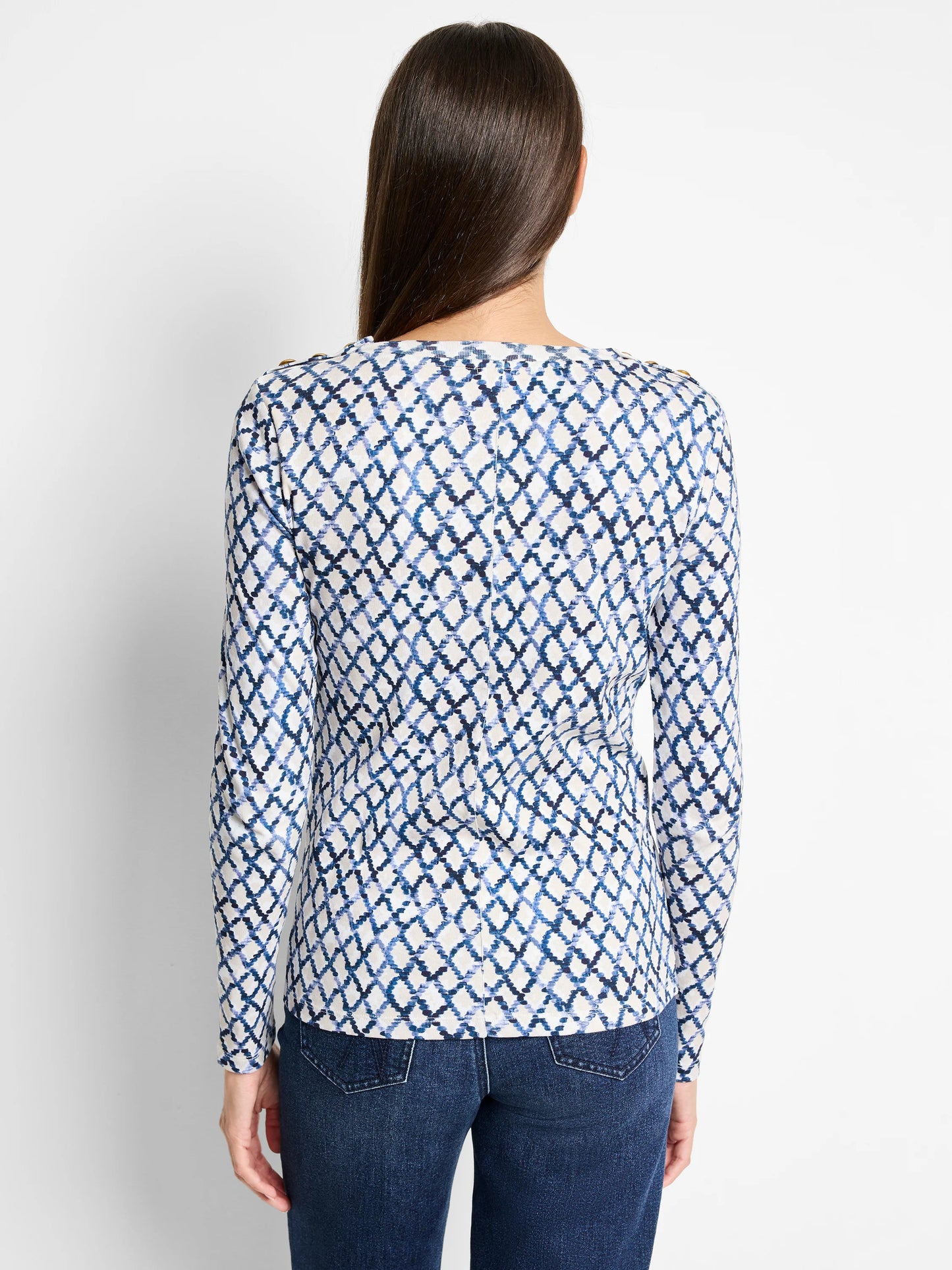NZT Denim Diamonds Button Shoulder Top