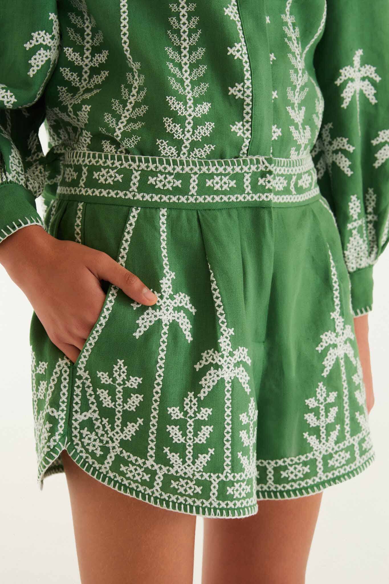 Bicolor Cross Stich Embroidery Shorts