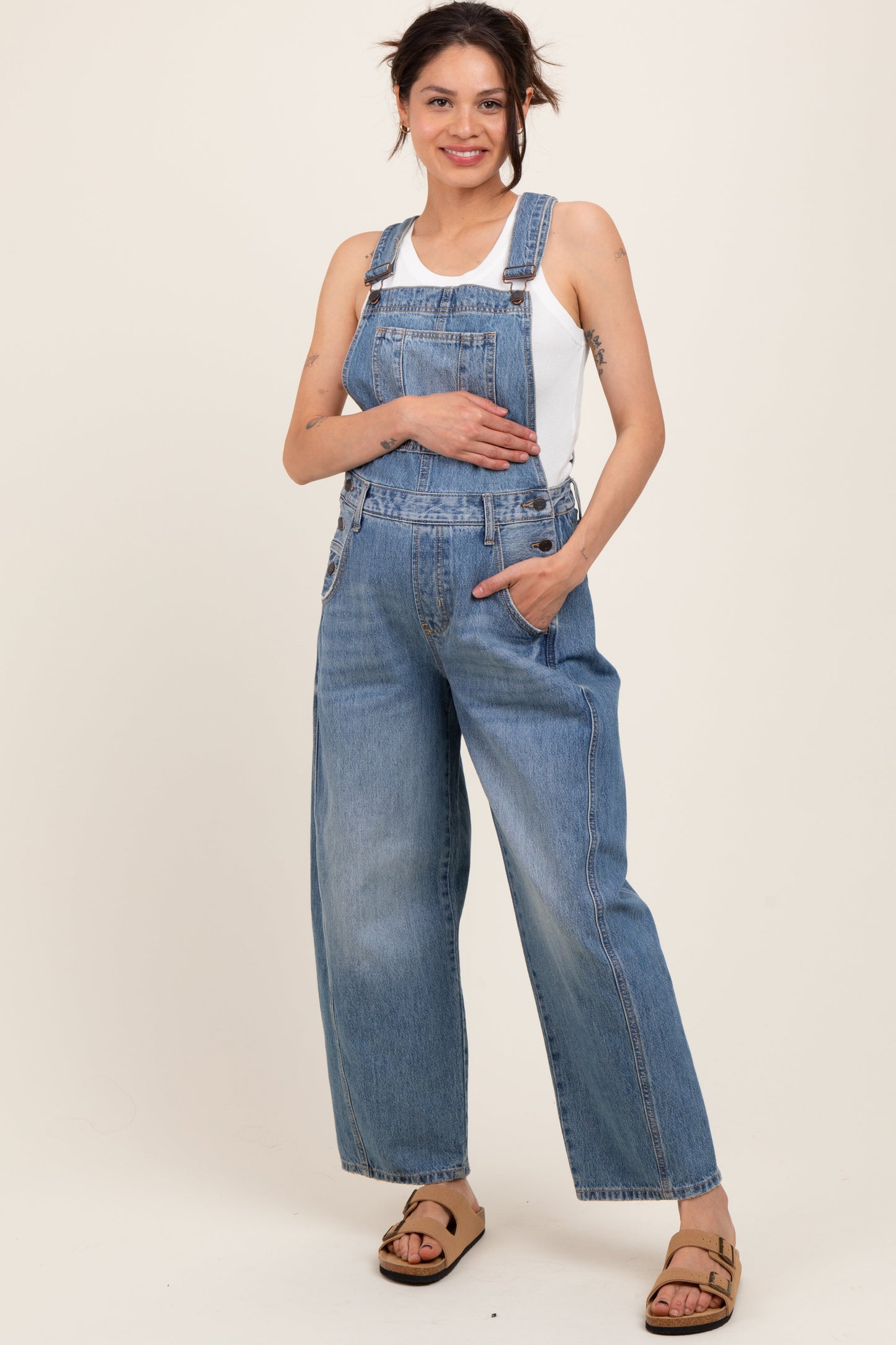 Blue Barrel Leg Maternity Overalls