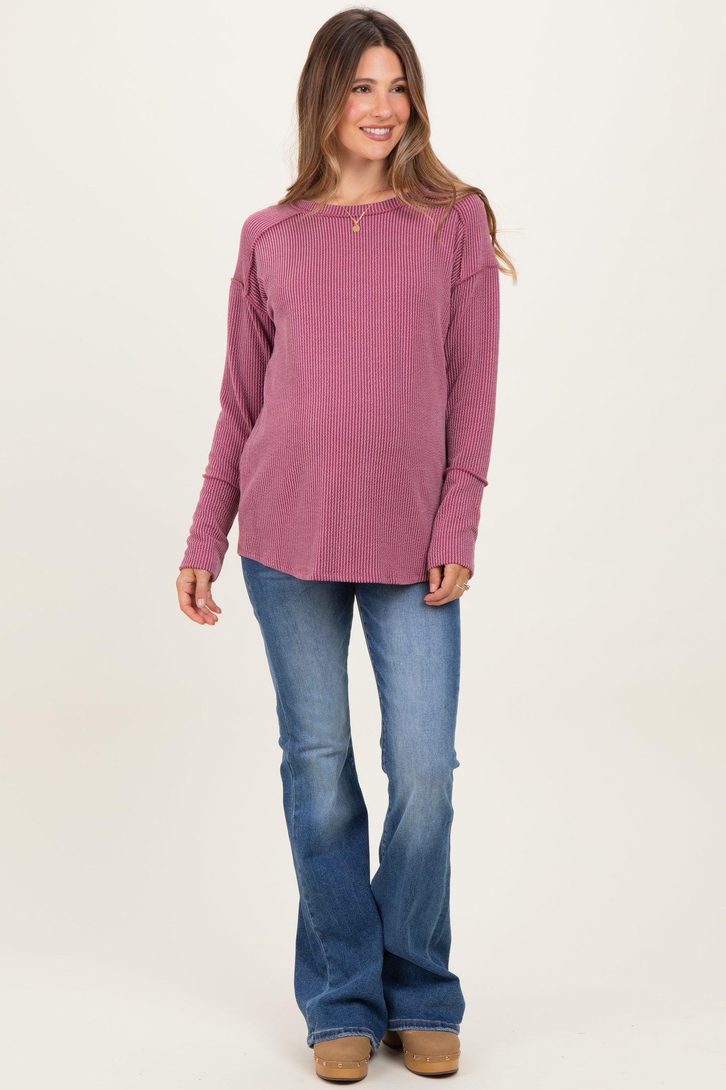 Blue Lightly Distressed Maternity Flare Jeans