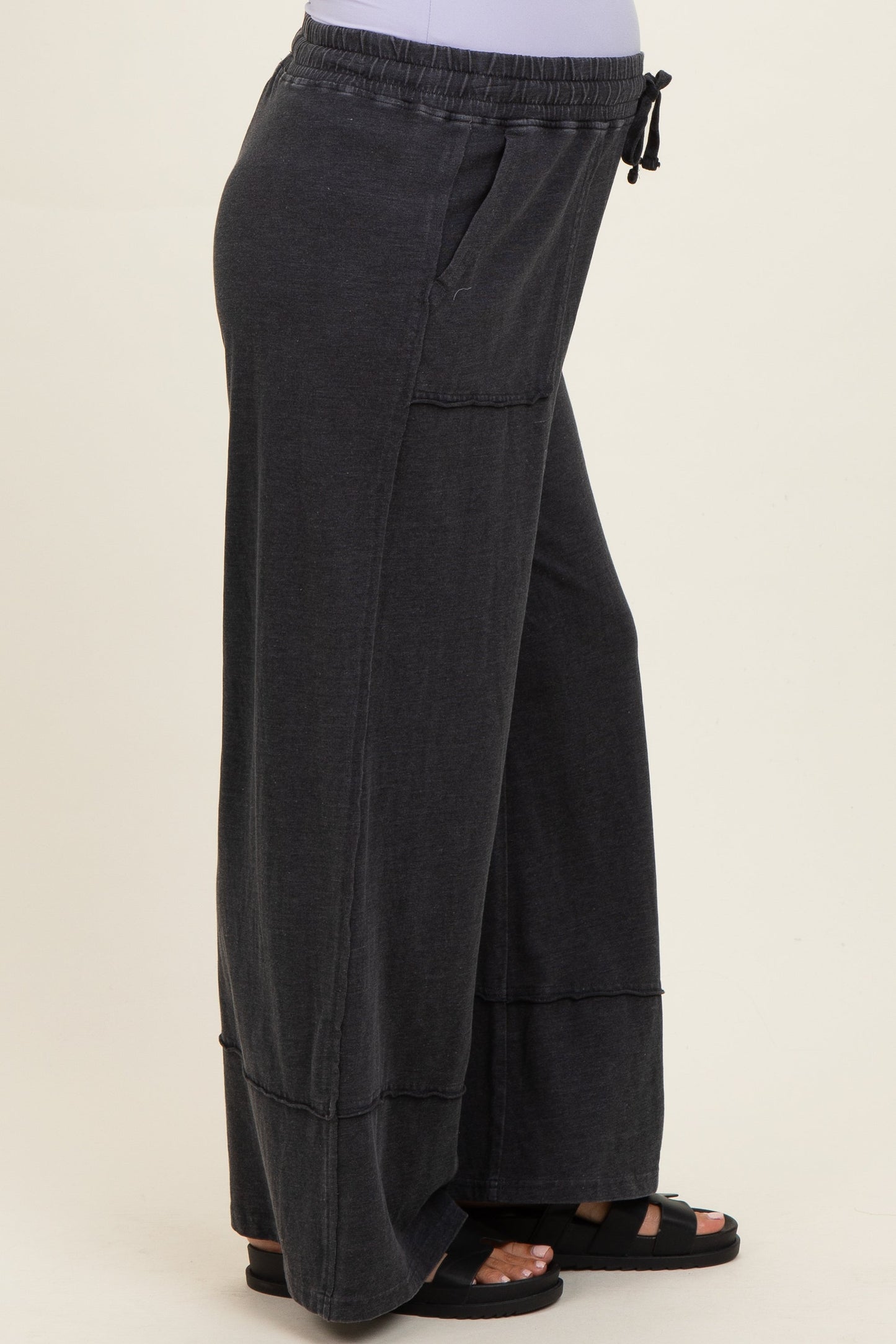 Black Mineral Wash Wide Leg Ankle Maternity Pants