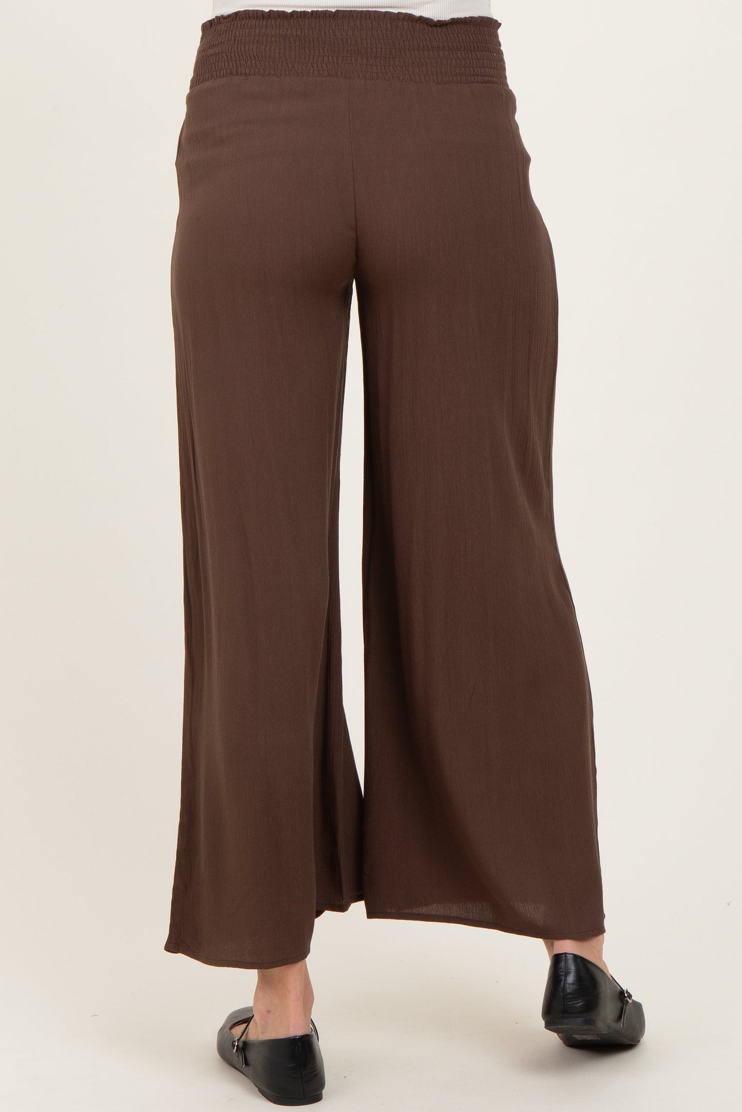 Chocolate Smocked Waist Ankle Wide Leg Maternity Pants
