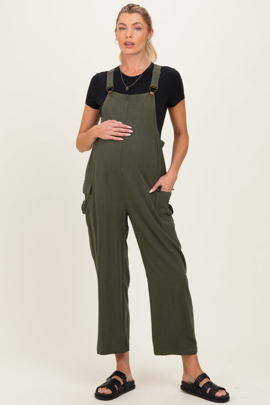 Olive Straight Leg Maternity Adjustable Overalls