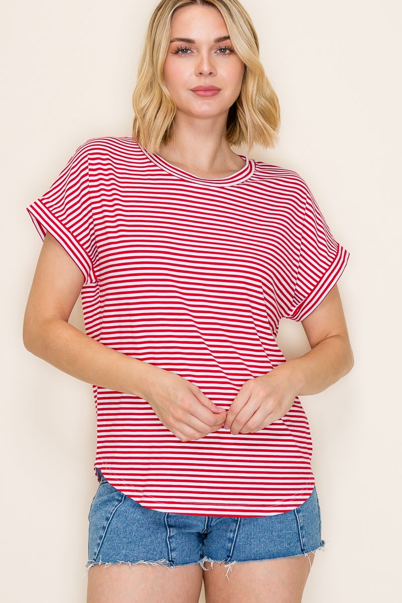 Red Striped Short Sleeve Maternity Top