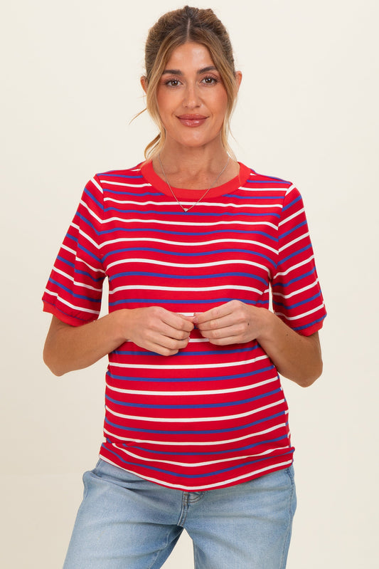 Red Striped Maternity Short Sleeve Top