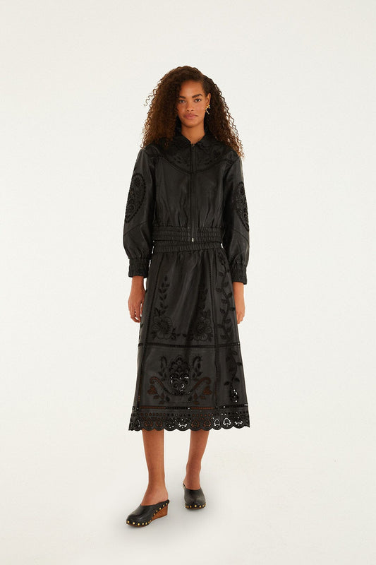 Black Richelieu Heart Leather Skirt