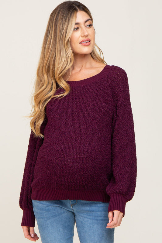 Plum Popcorn Knit Raglan Maternity Sweater