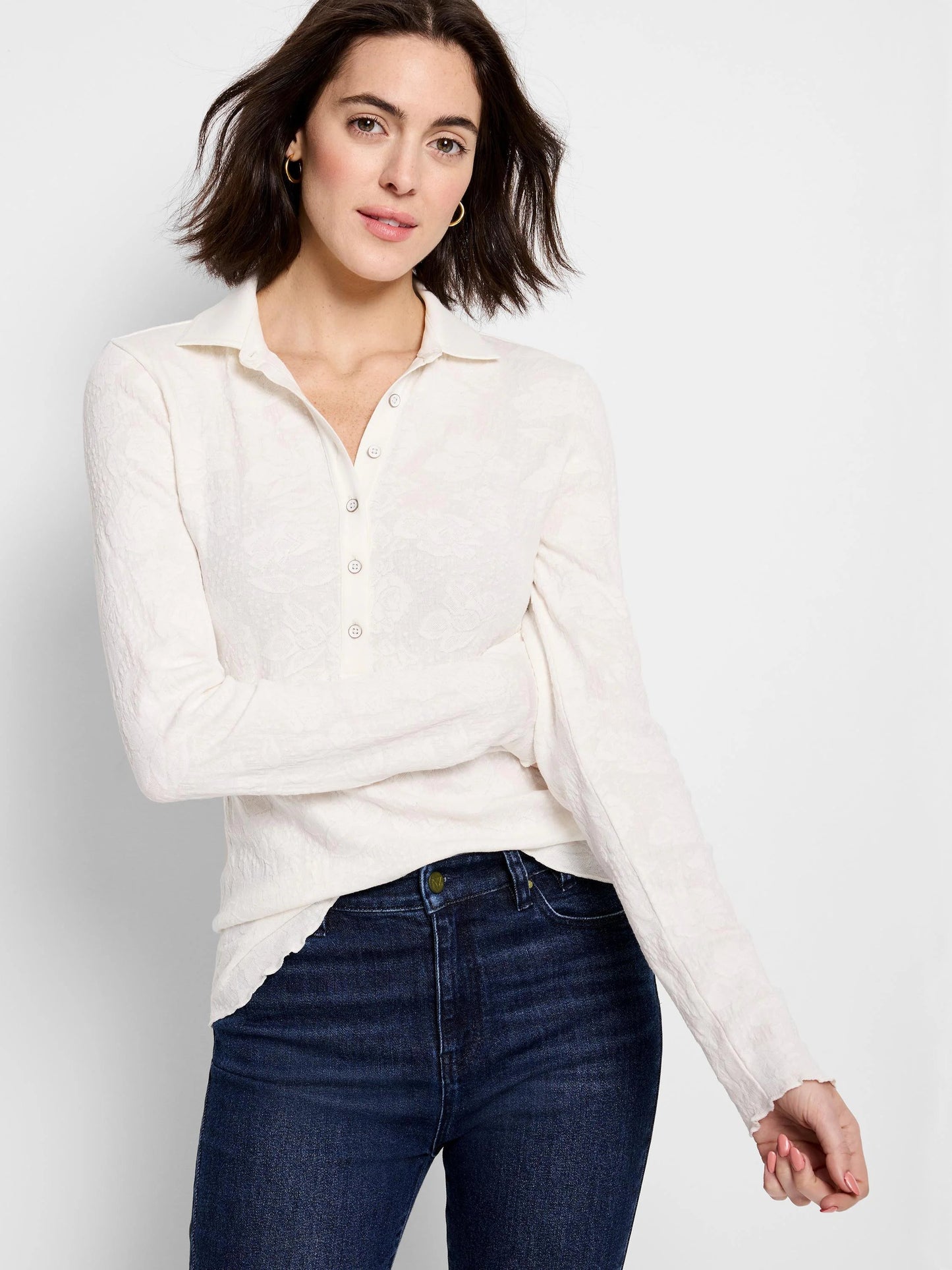 Lace Knit Collared Top