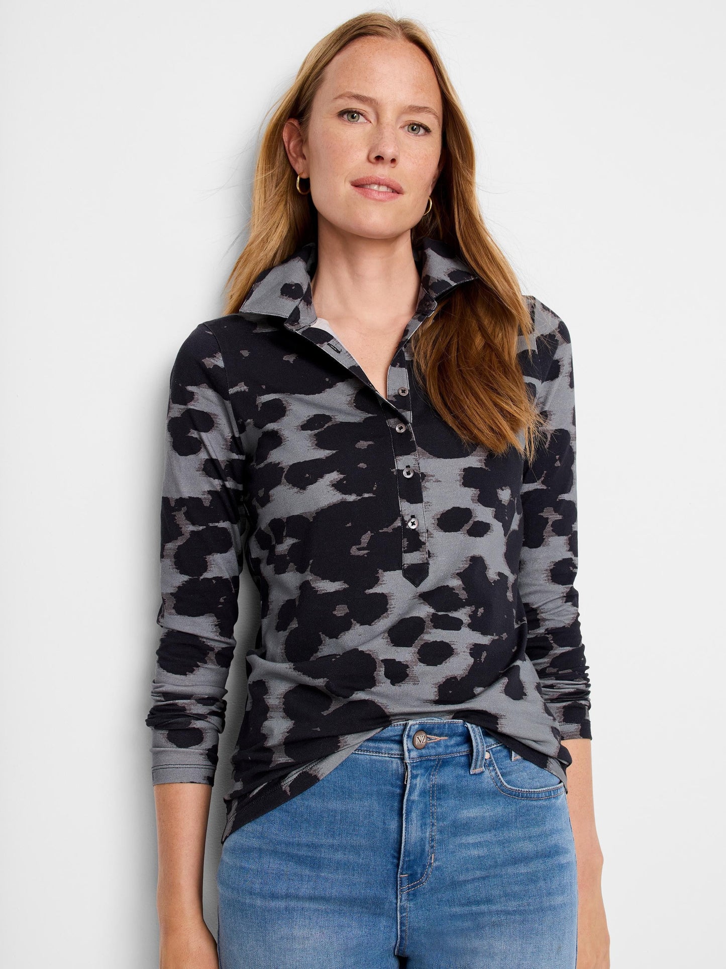 NZT Ink Dot Long Sleeve Polo Top
