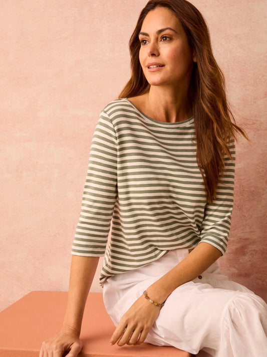 NZT 3/4 Sleeve Stripe Boat Tee