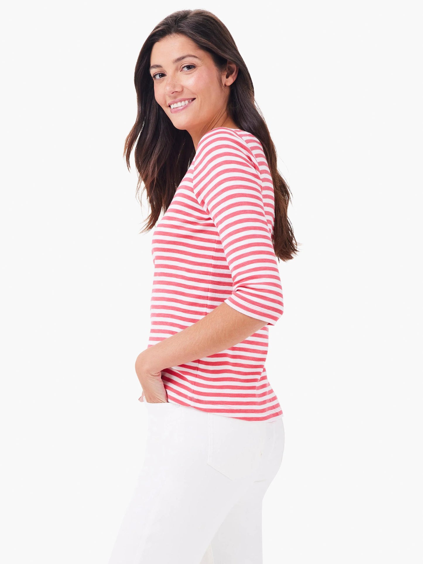 NZT 3/4 Sleeve Stripe Boat Tee