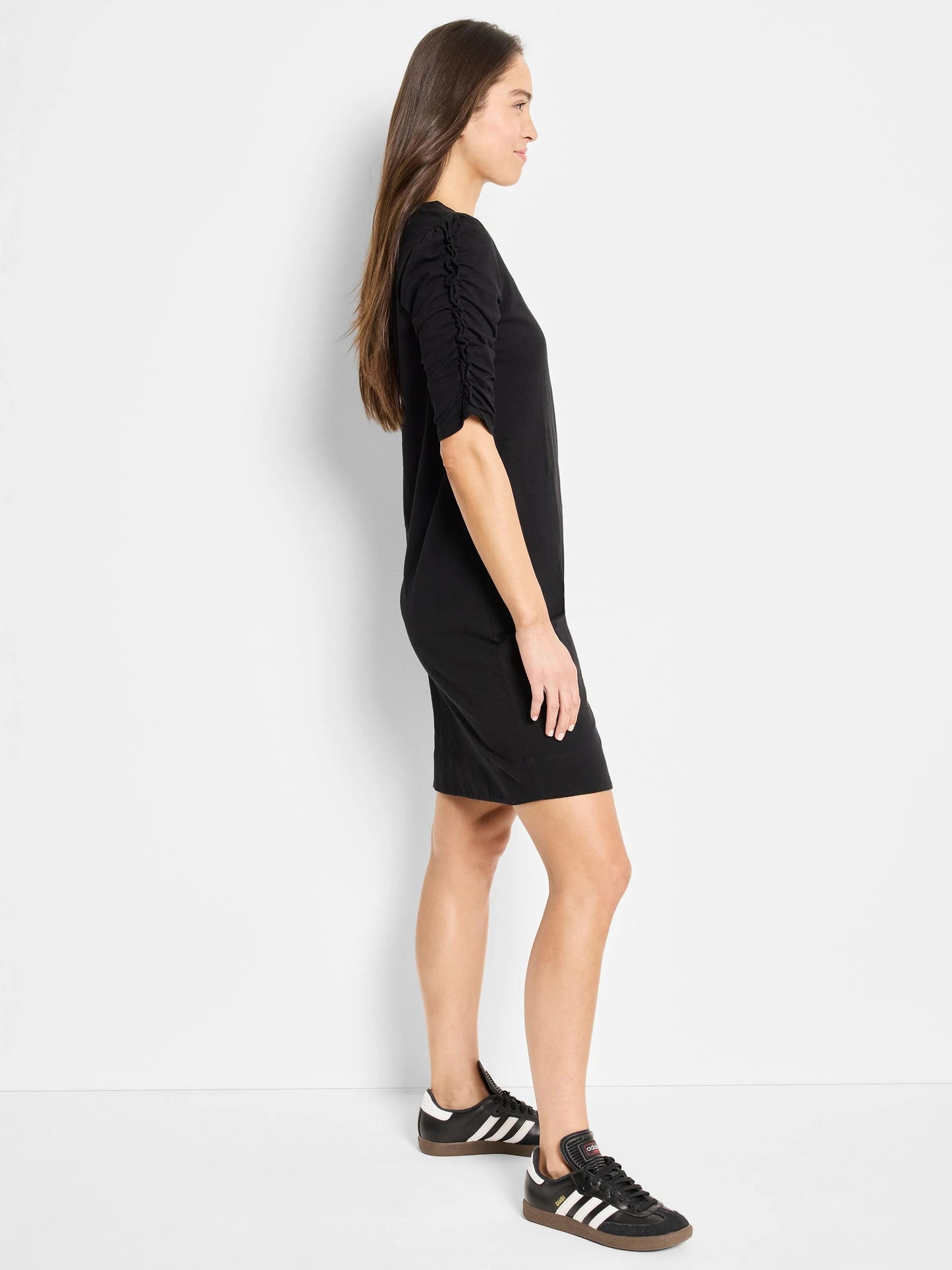 NZT Ruched Elbow Sleeve Dress