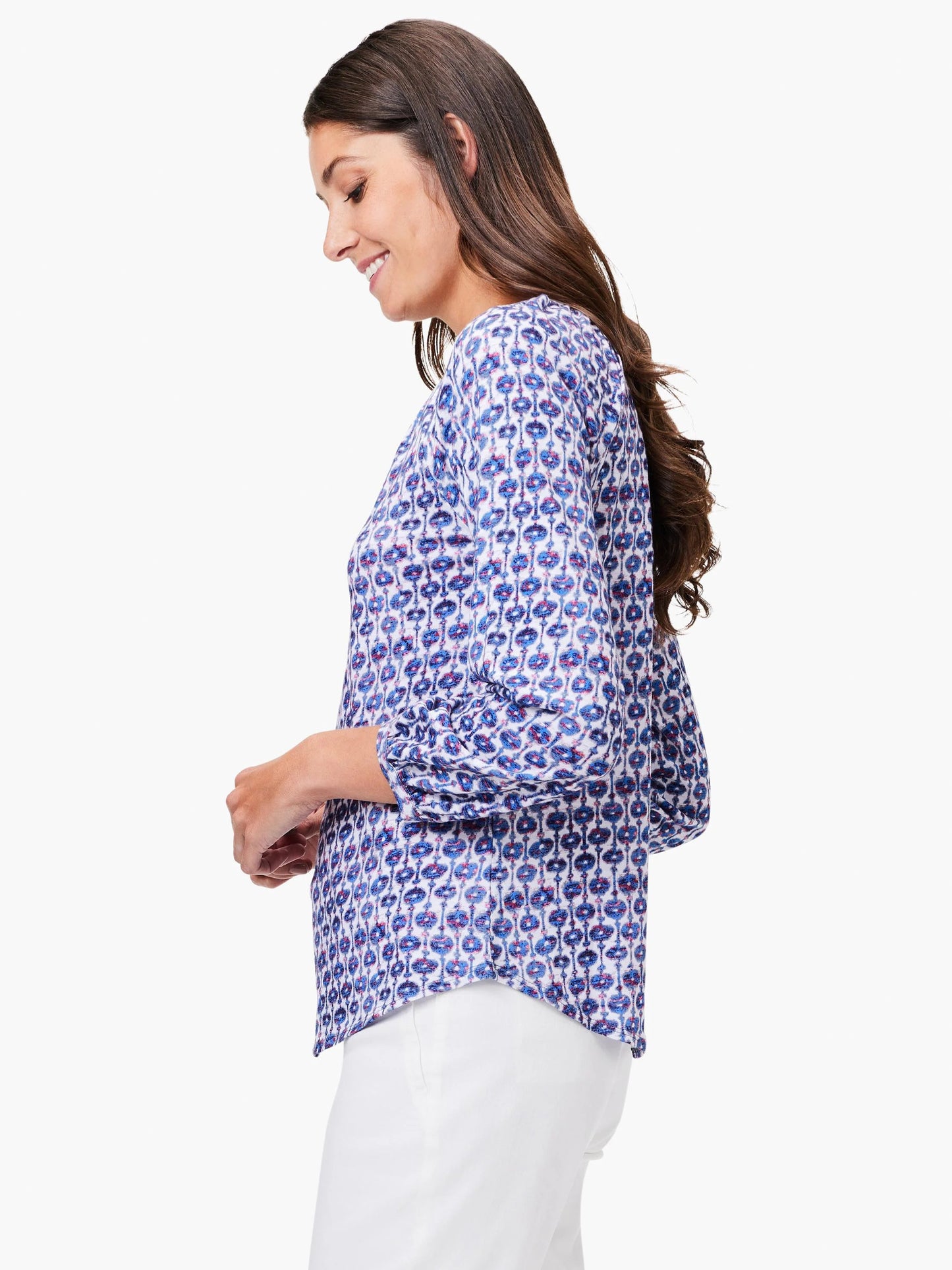 NZT Mixed Medallion 3/4 Sleeve Split Top