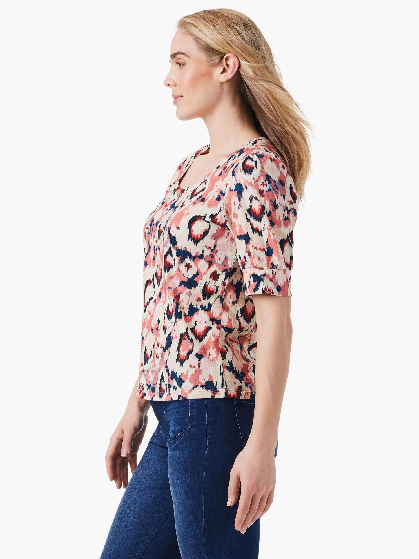 NZT Animal Ikat Elbow Sleeve Scoop Neck Tee